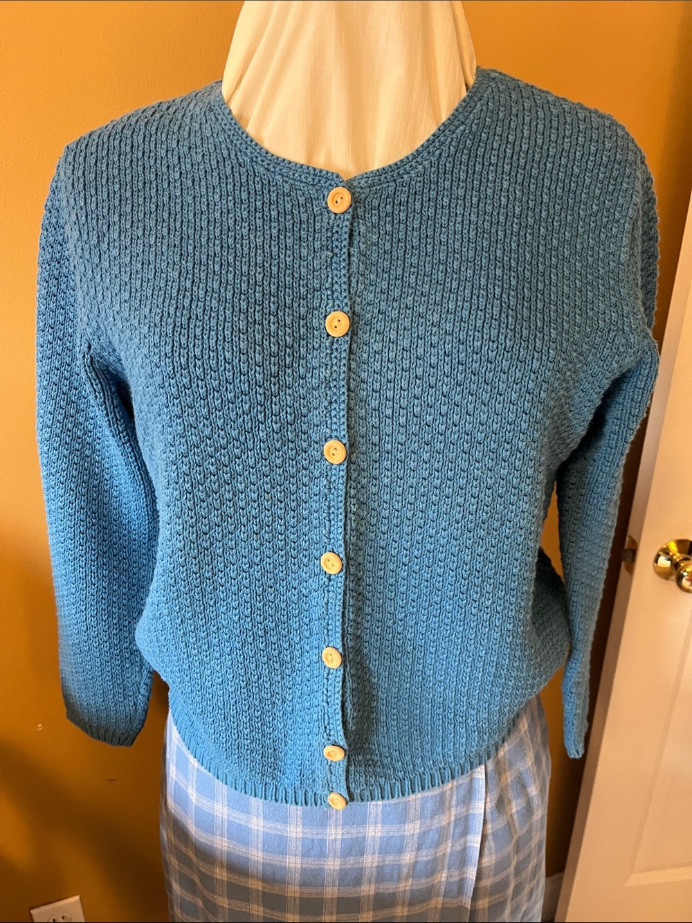 Talbots Blue Button-Front Knit Cardigan